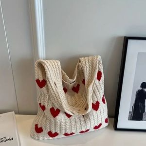 Heart Pattern Hobo Bag Knitted Lightweight For Women Bag